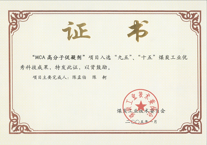 2005年1月MCA高分子促凝劑獲“九五、十五”科技成果獎(jiǎng).jpg